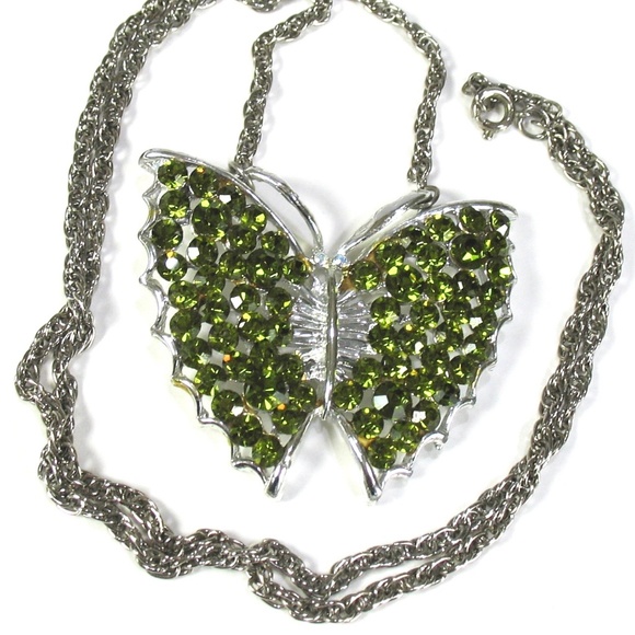 Rhinestone Butterfly Necklace, 24" Chain, 1970's - Picture 3 of 5